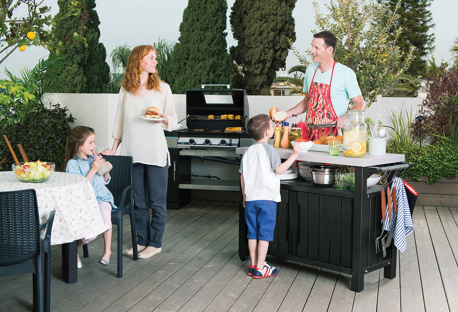 Unity XL Resin Serving Station, All-Weather Plastic and Metal Grill, Storage and Prep Table, Graphite