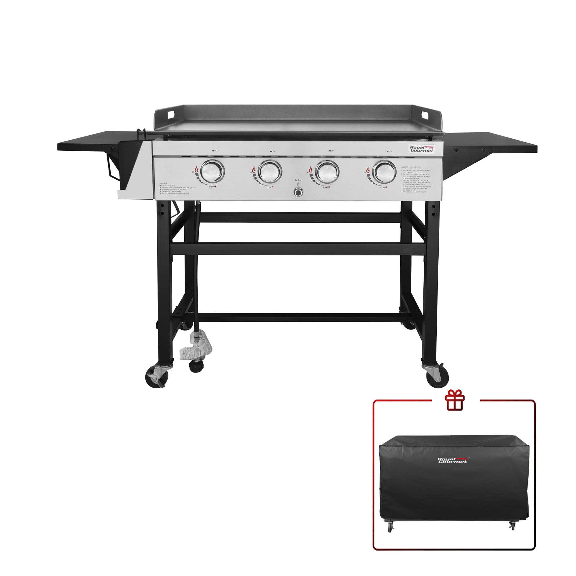 GB4001C 4-Burner 52000-BTU Propane Gas Grill Griddle, 36"L, With Cover