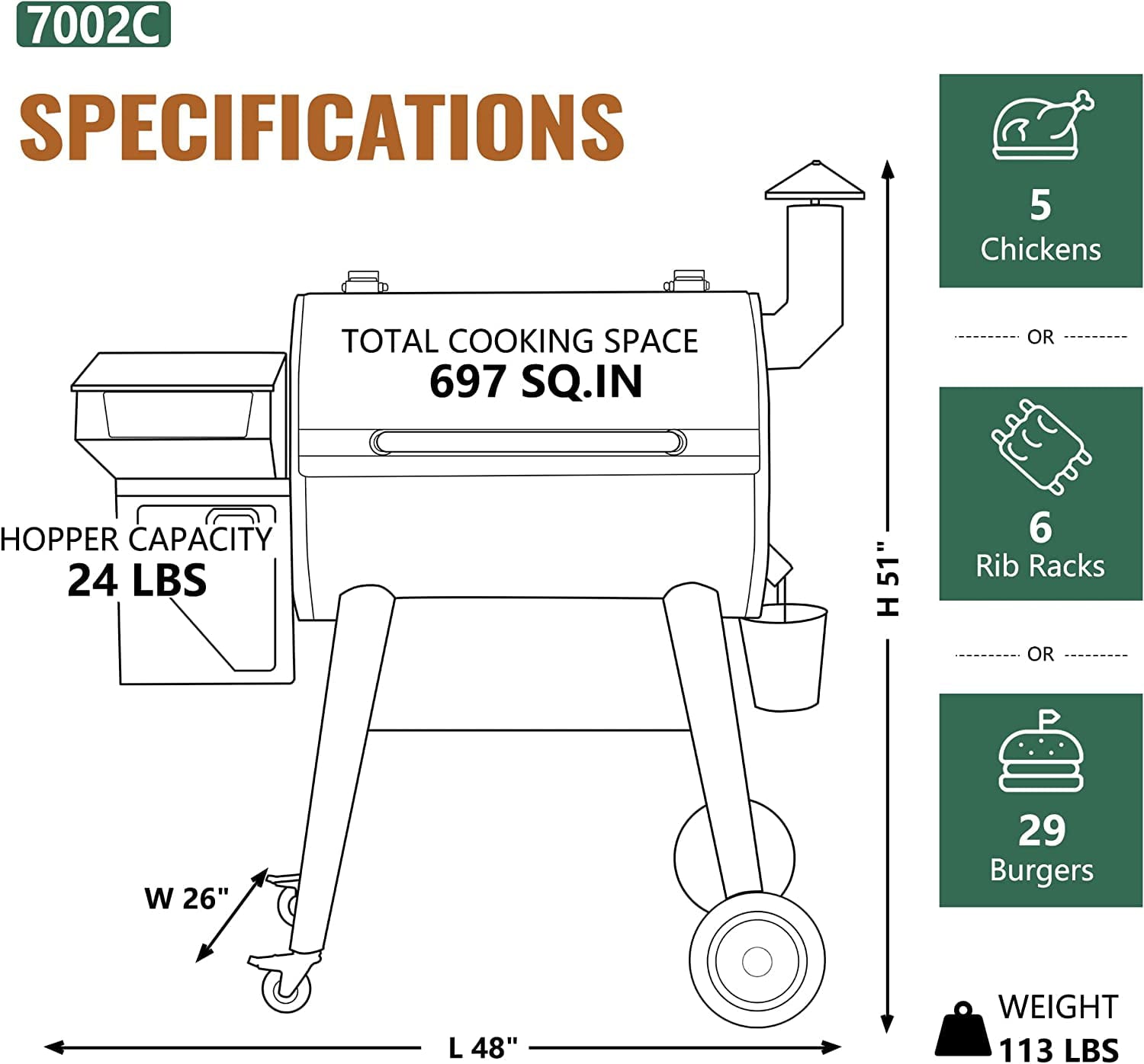 ZPG-7002C3E 697 sq. in. Pellet Grill & Smoker Bronze