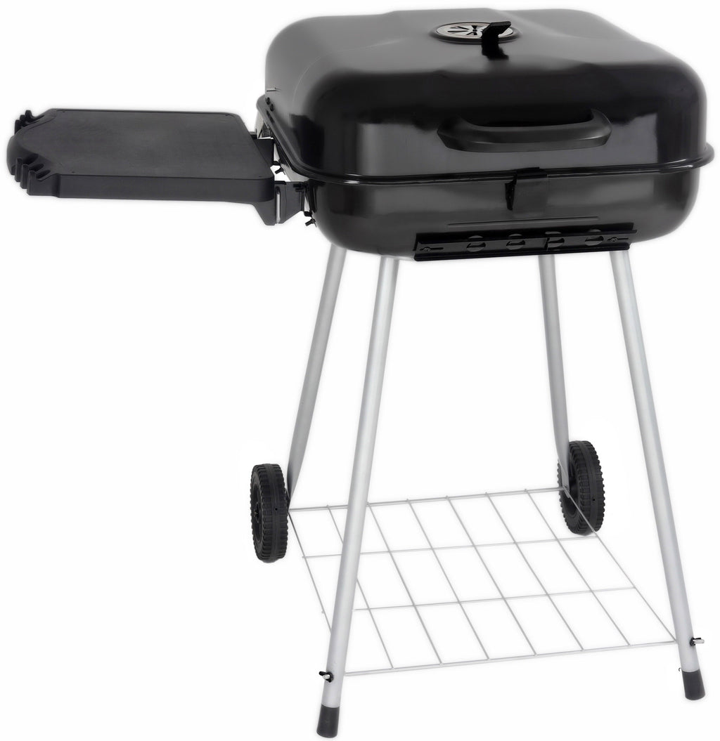 22" Square Charcoal Grill with Foldable Side Shelf, Black