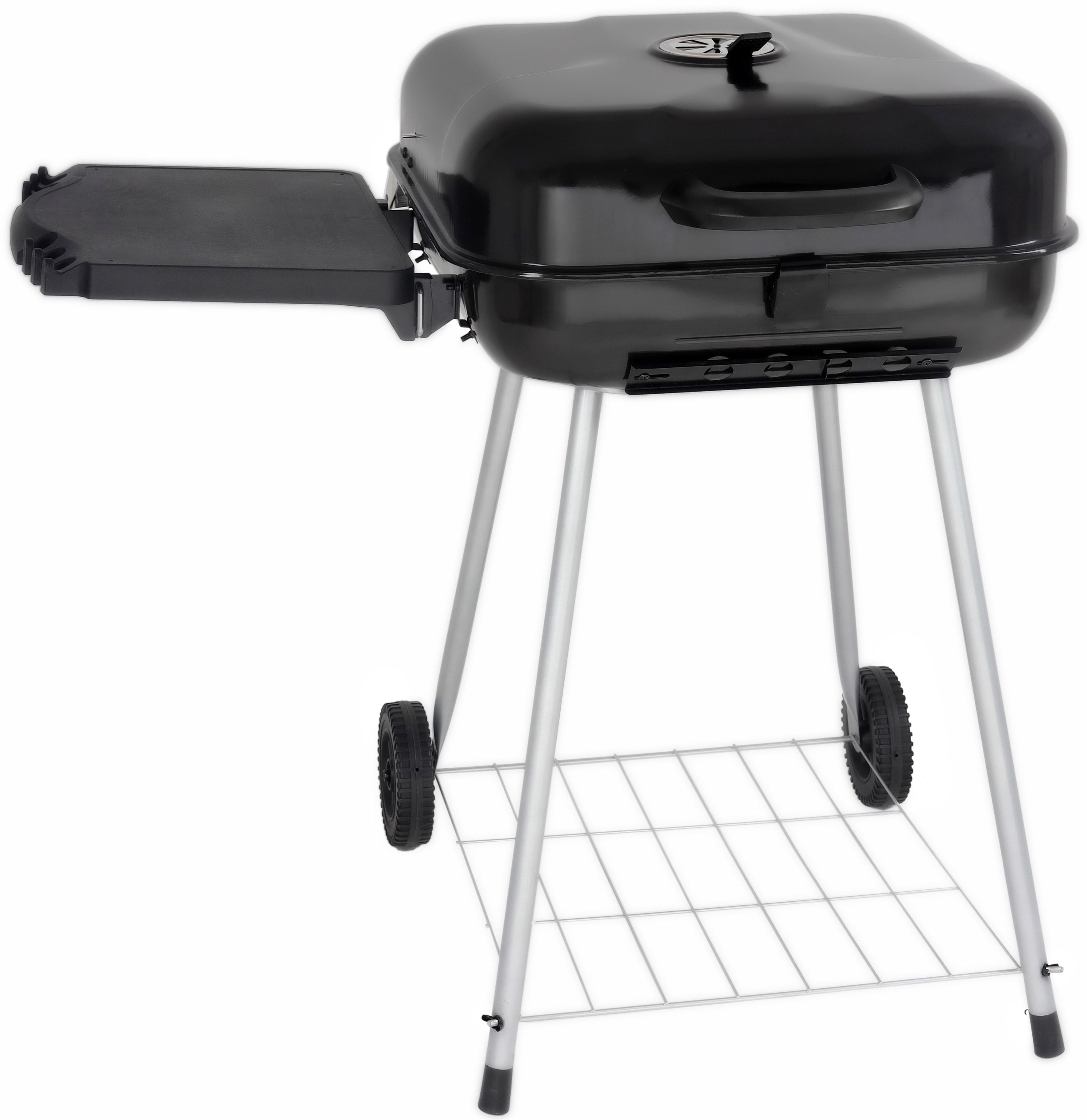 22" Square Charcoal Grill with Foldable Side Shelf, Black