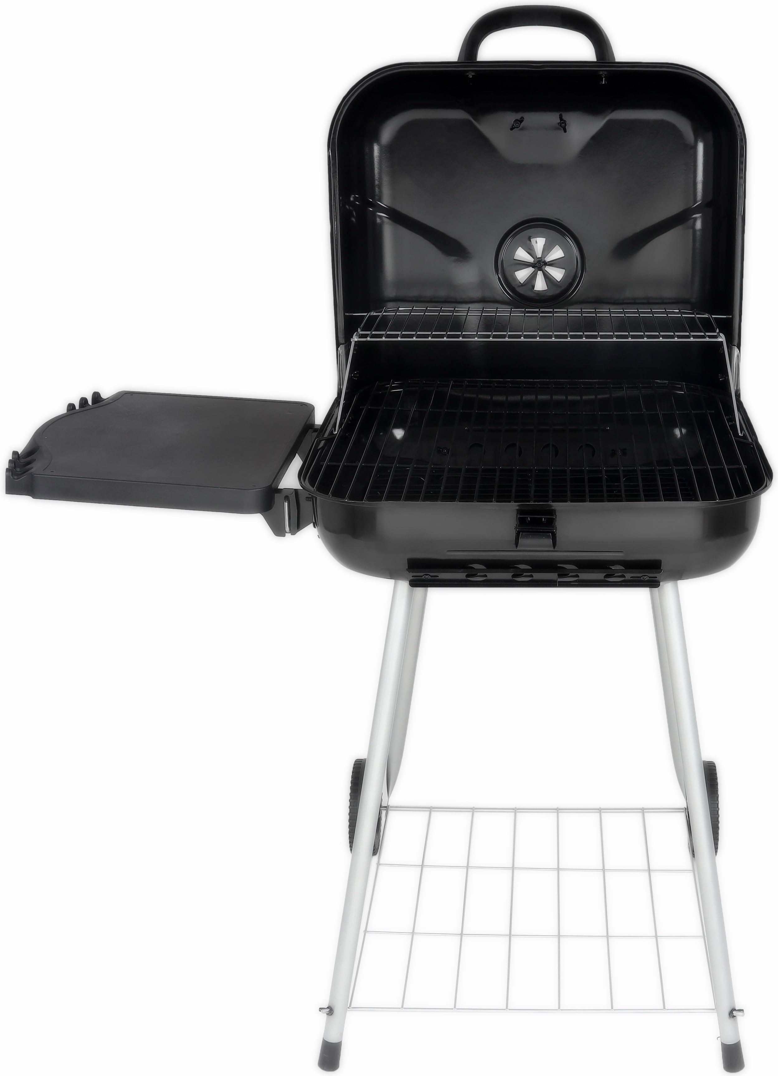 22" Square Charcoal Grill with Foldable Side Shelf, Black