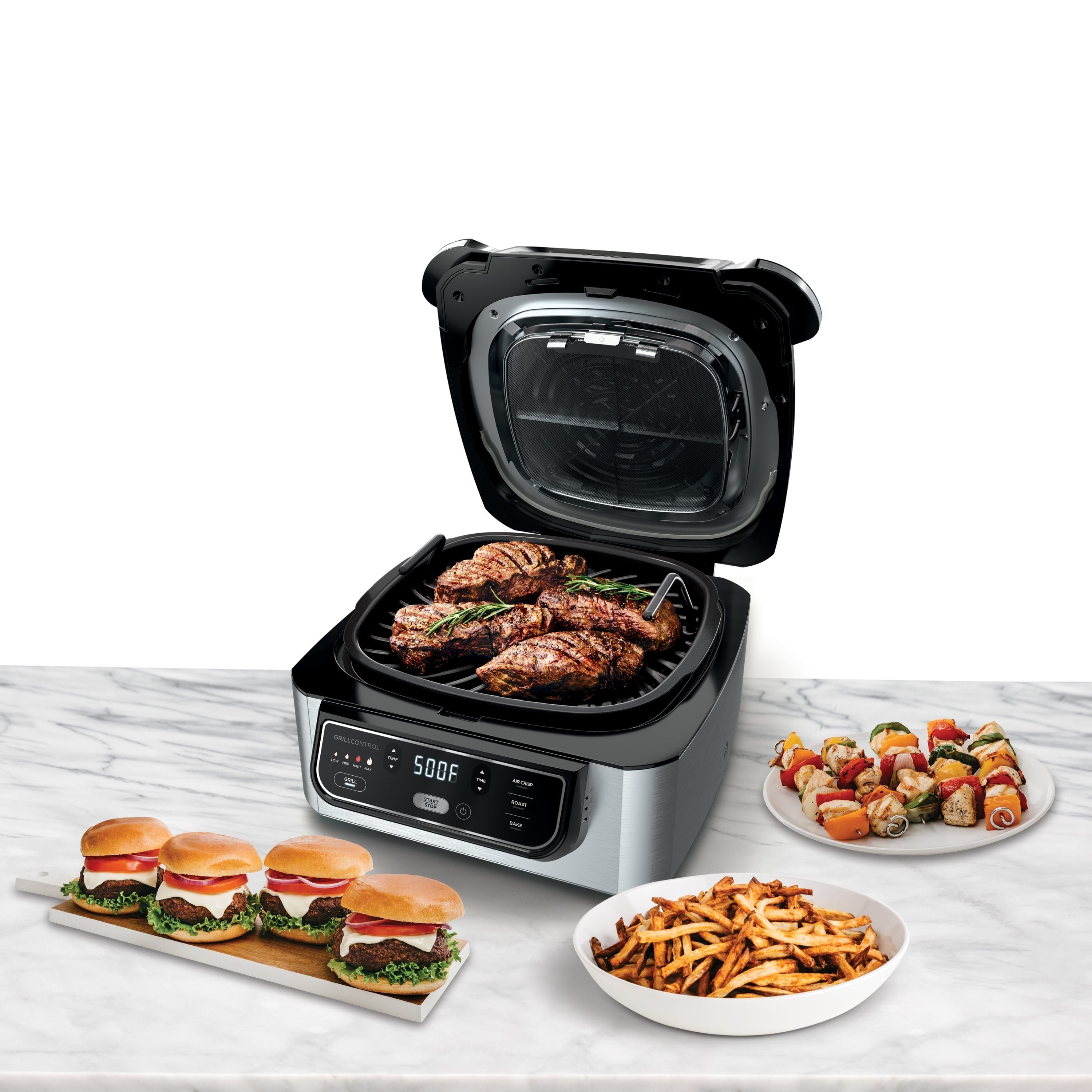 4-in-1 Indoor Grill with 4-Quart Air Fryer, Roast, & Bake, AG300