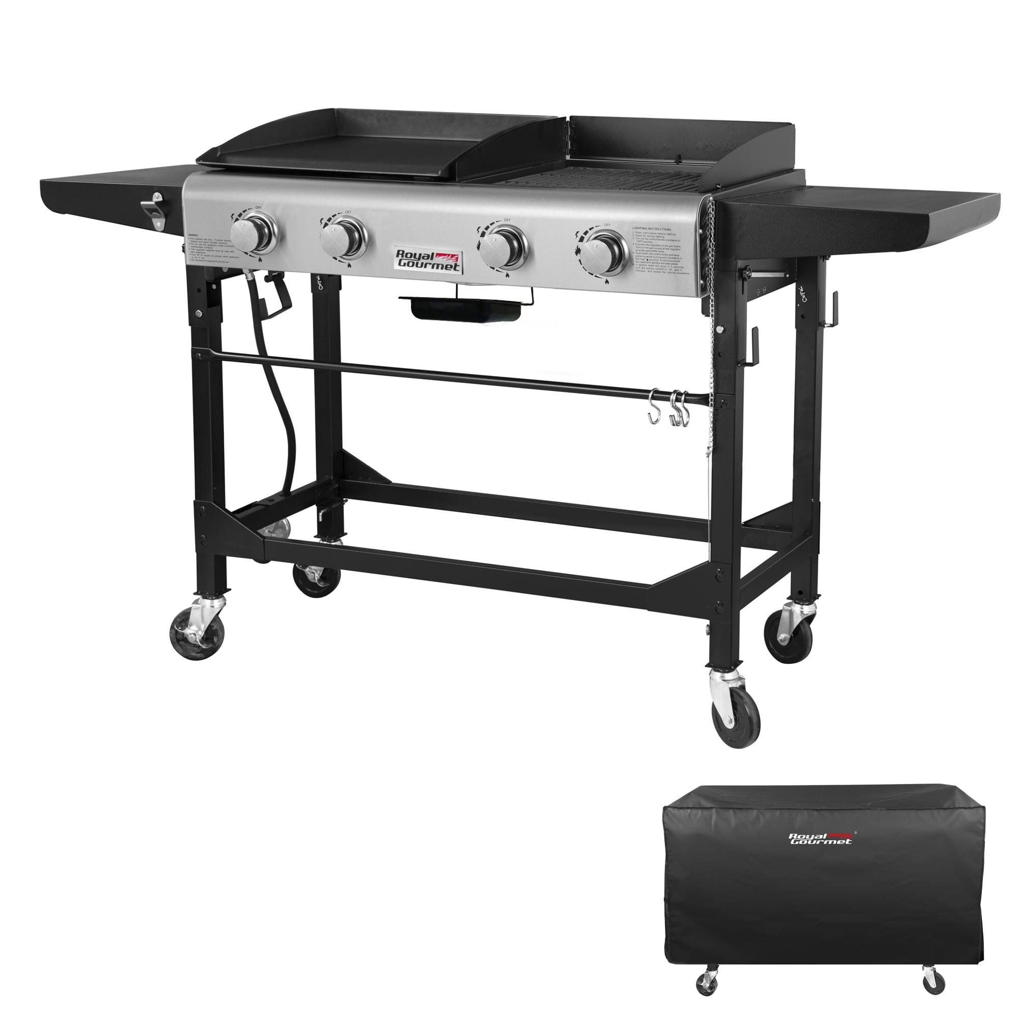 GD401C Premium 4-Burner 48000-BTU Folding Gas Grill and Griddle, With Cover