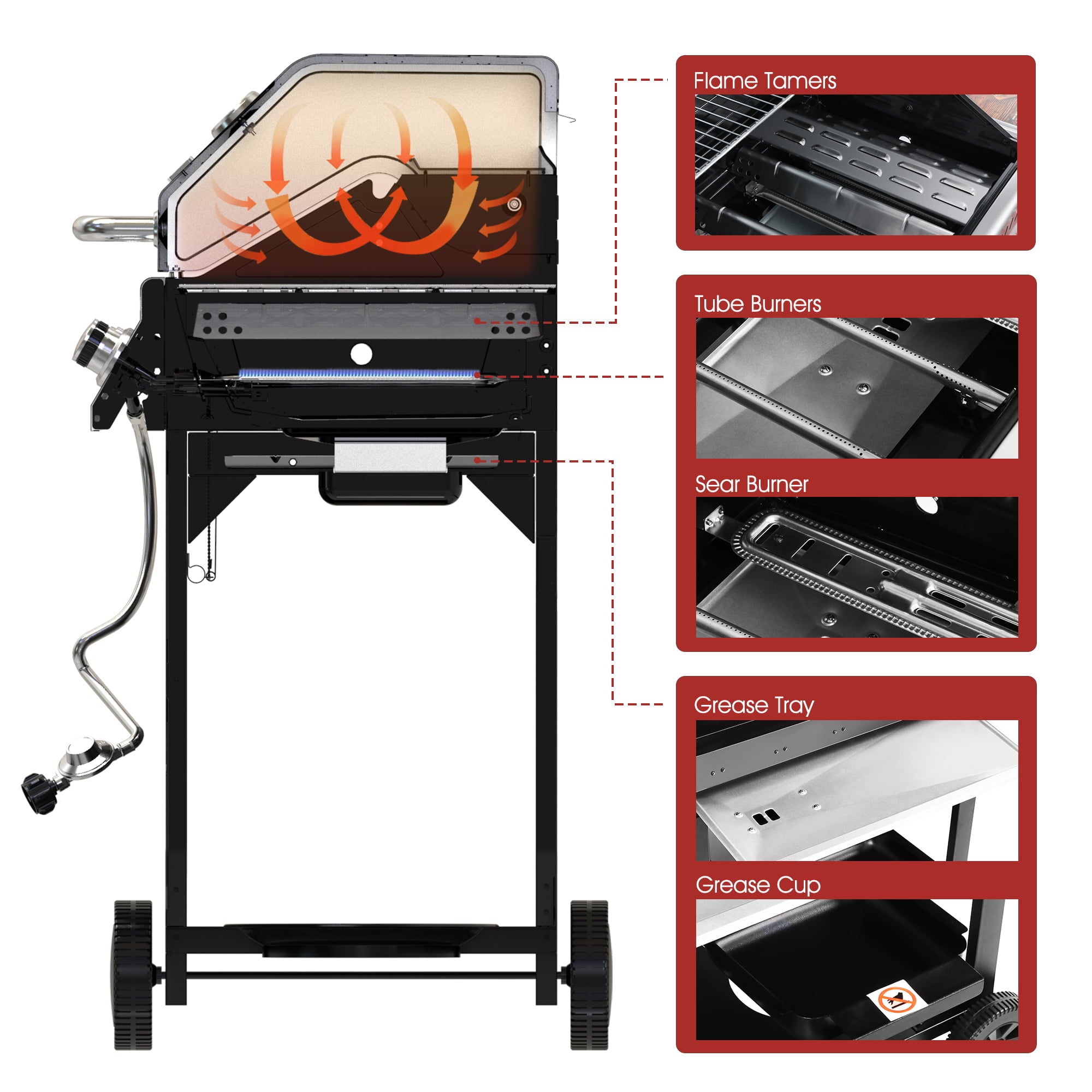 GA5401T 5-Burner BBQ Liquid Gas Grill with Sear Burner and Side Burner, 64,000 BTU