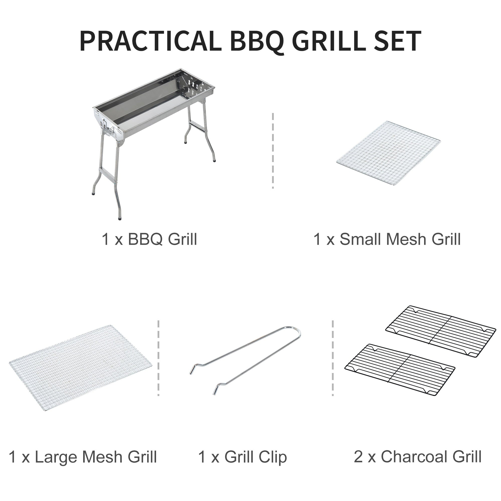 28" Stainless Steel Small Portable Folding Charcoal BBQ Grill Set