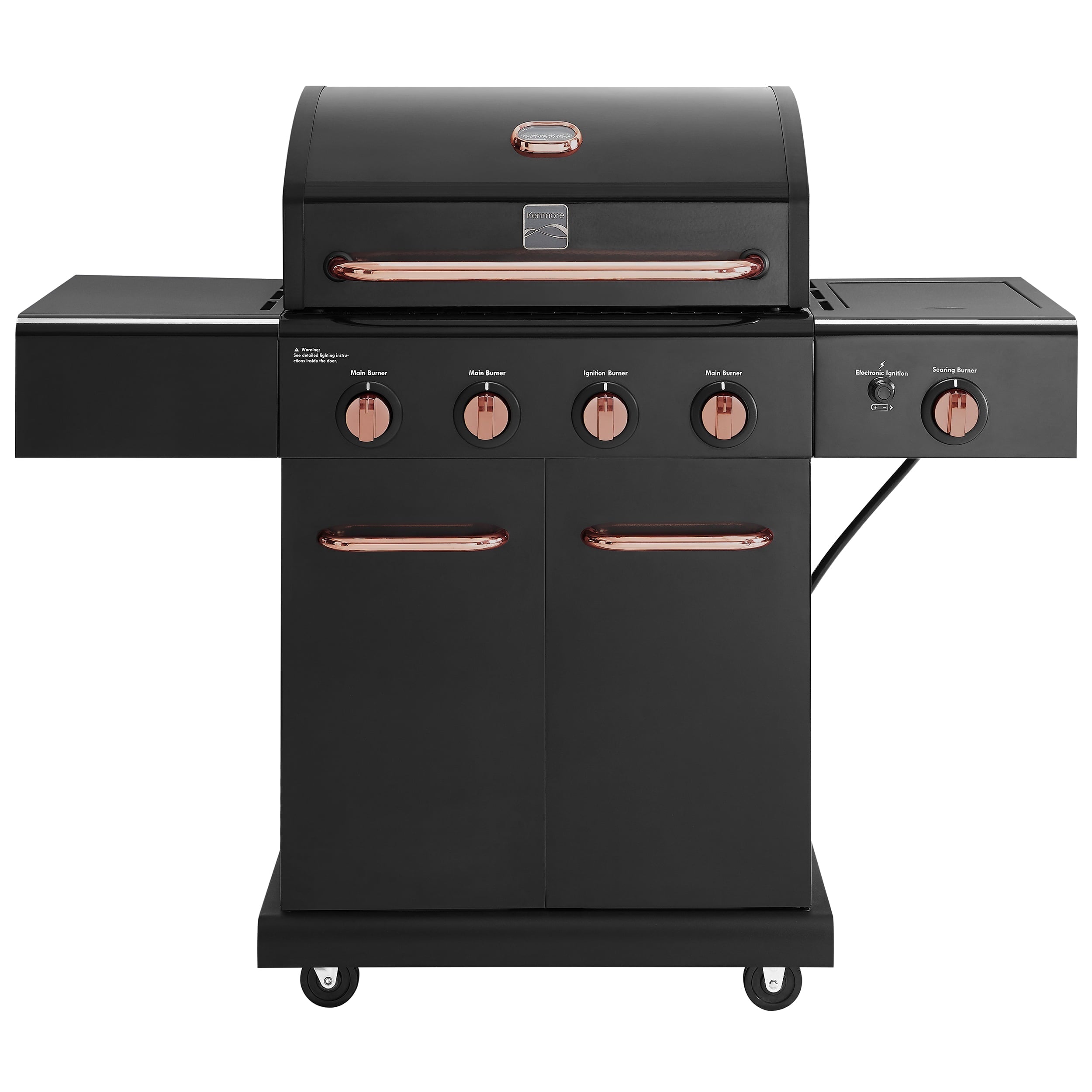 4-Burner Outdoor Propane Gas Grill with Searing Side Burner, Stainless Steel with Black Trim