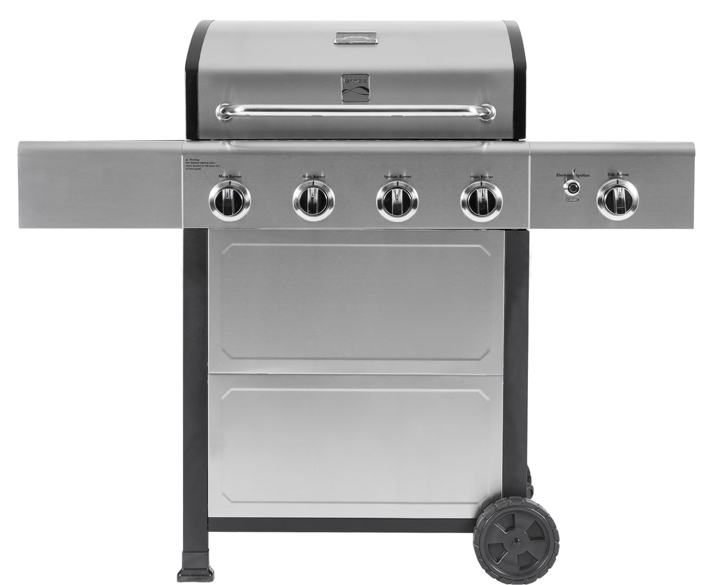 4-Burner Outdoor Propane Gas Grill with Side Burner, Open Cart, Stainless Steel