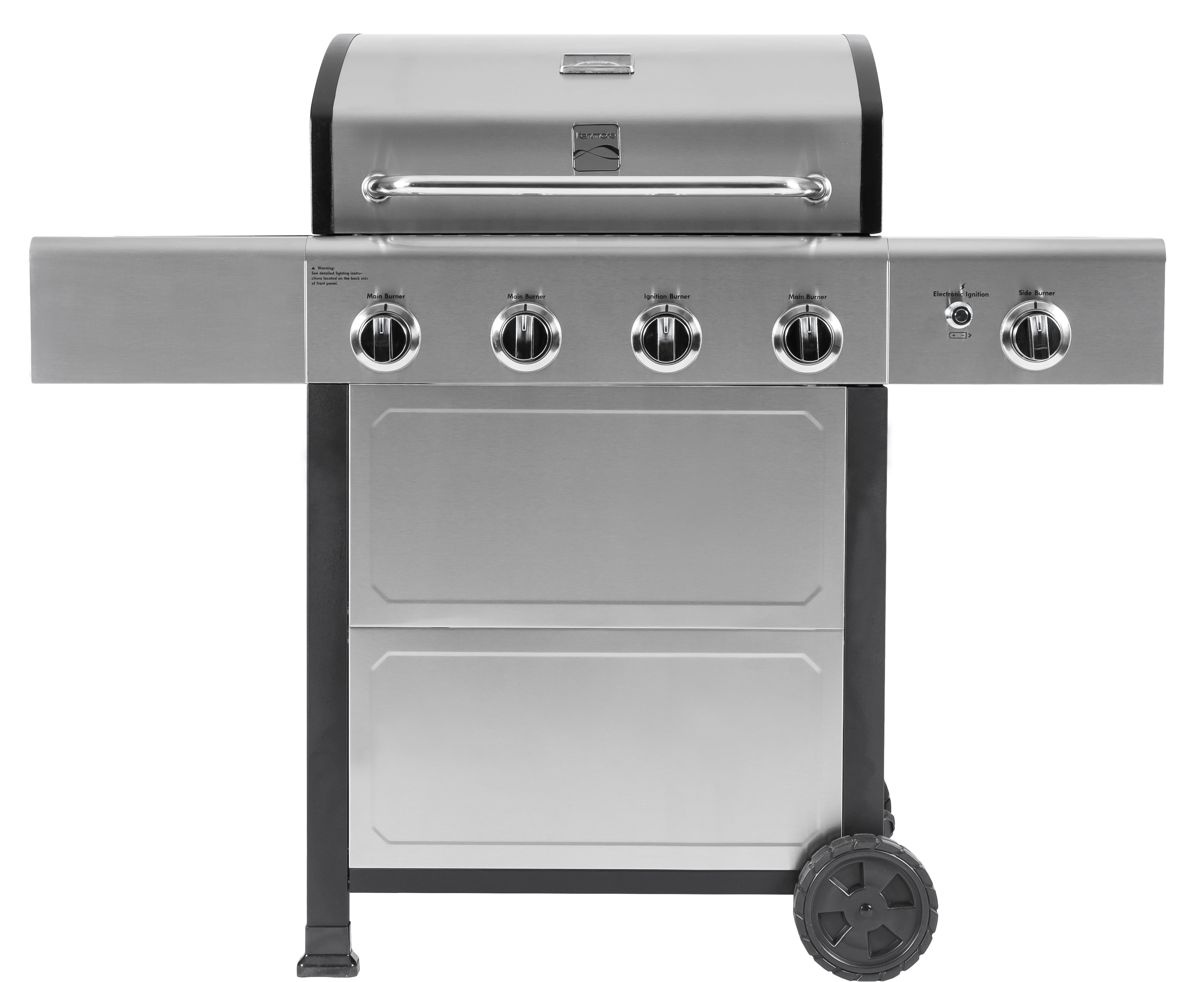 4-Burner Outdoor Propane Gas Grill with Side Burner, Open Cart, Stainless Steel