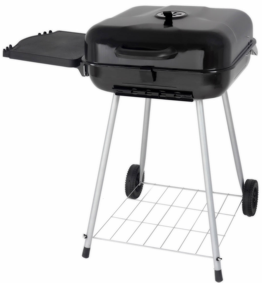 22" Square Charcoal Grill with Foldable Side Shelf, Black