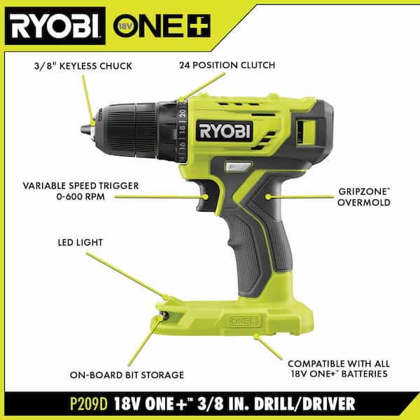 ONE+ 18V Cordless 3/8 in. Drill/Driver Kit with 1.5 Ah Battery and Charger