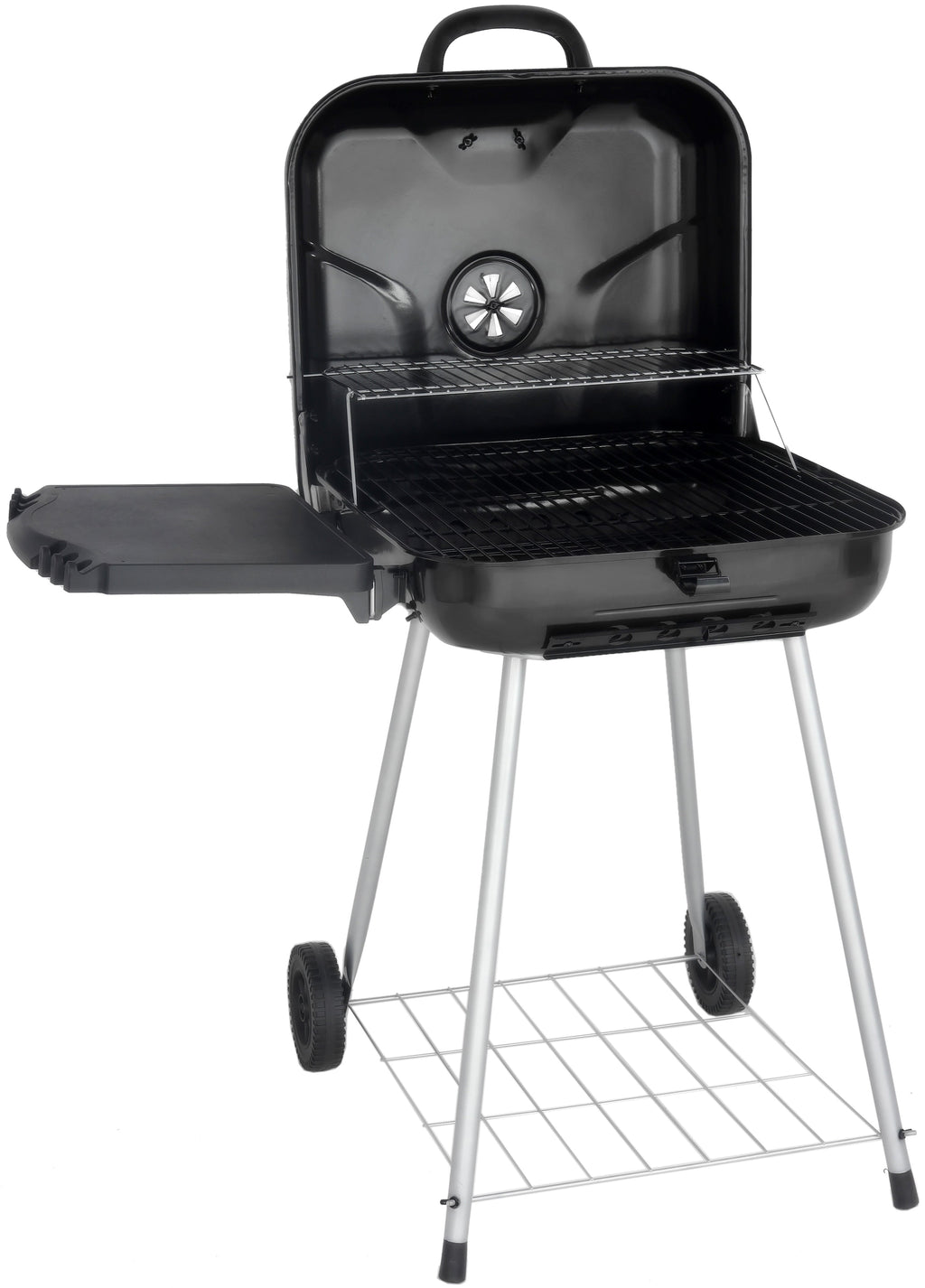22" Square Charcoal Grill with Foldable Side Shelf, Black