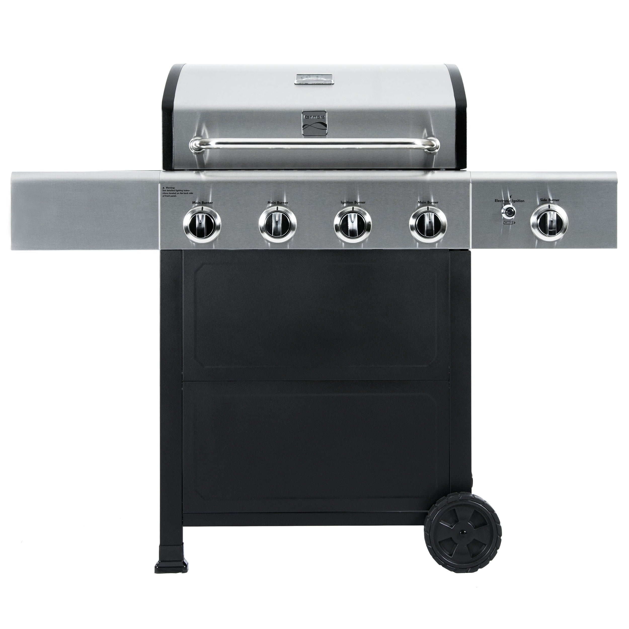 4-Burner Outdoor Propane Gas Grill with Side Burner, Open Cart, Stainless Steel