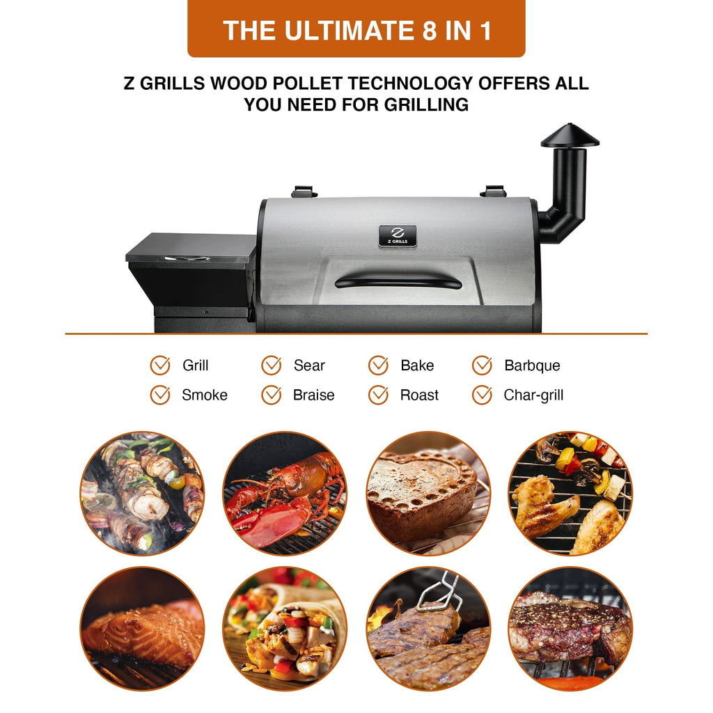ZPG-7002B3E 697 sq. in. Wood Pellet Grill and Smoker 8-in-1 BBQ Stainless Steel