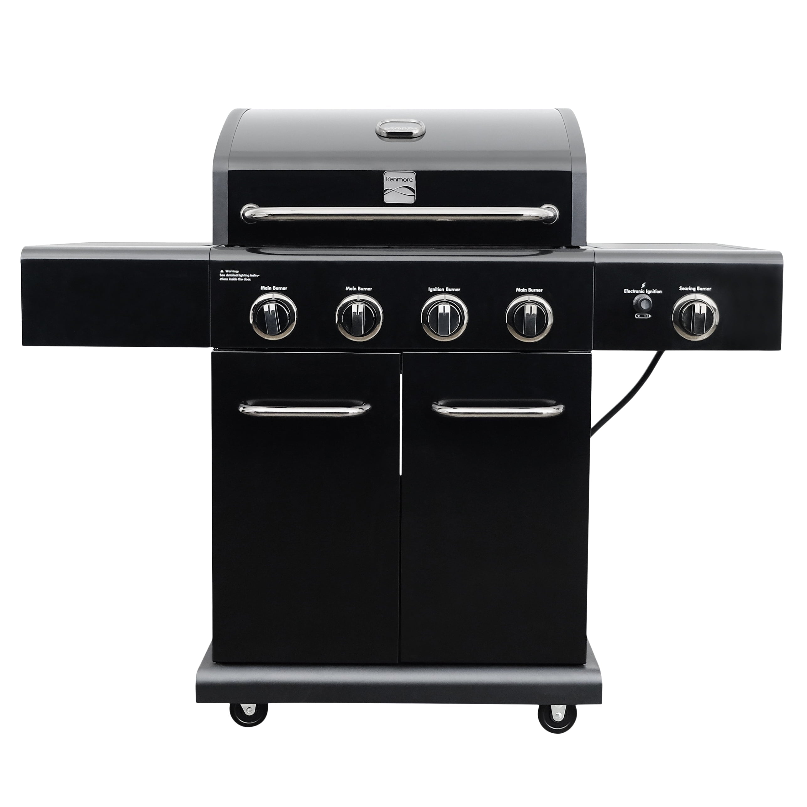 4-Burner Outdoor Propane Gas Grill with Searing Side Burner, Stainless Steel with Black Trim