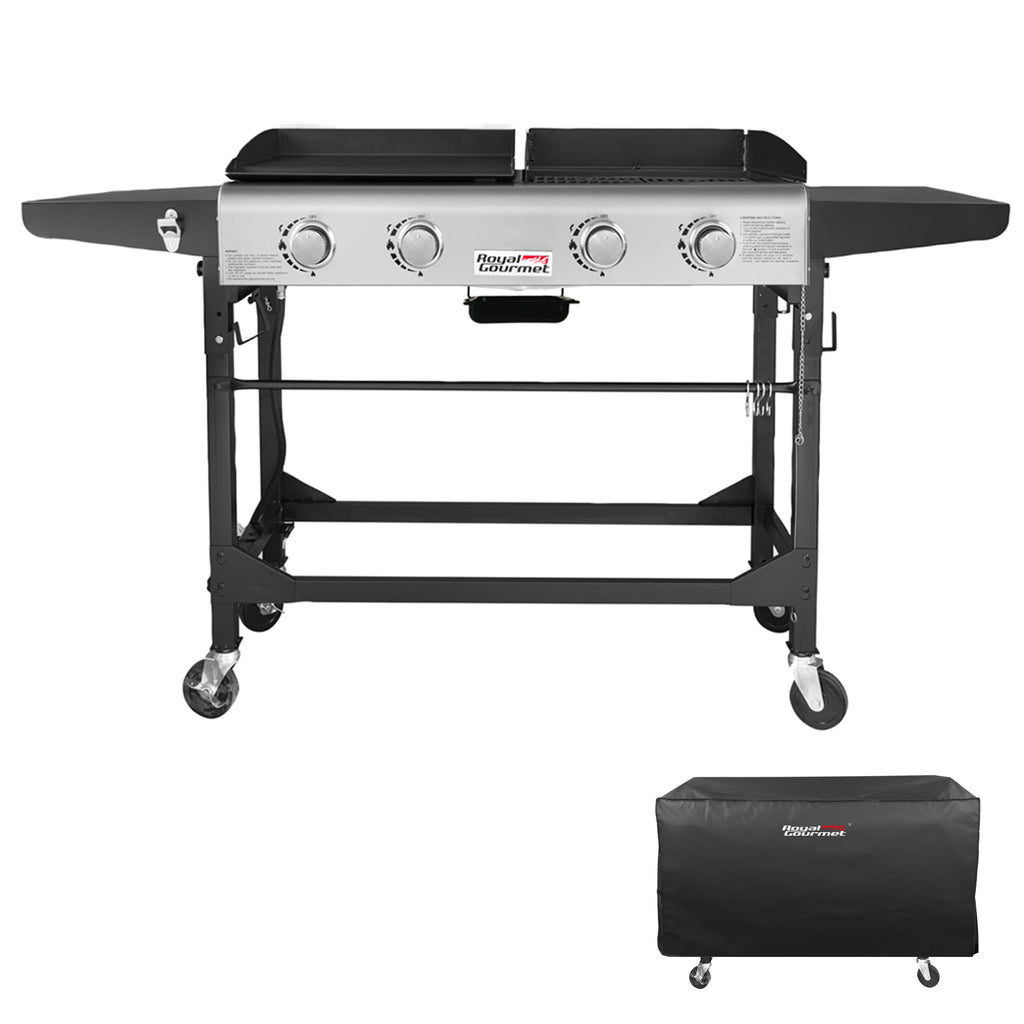 GD401C Premium 4-Burner 48000-BTU Folding Gas Grill and Griddle, With Cover