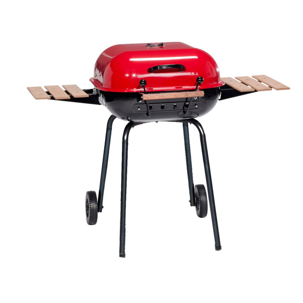 Charcoal BBQ Grill with Adjustable Cooking Grate and Side Table