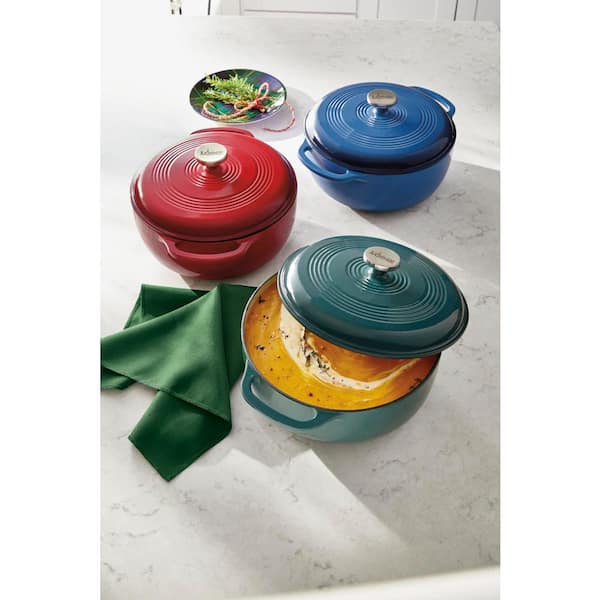 Enamelware 6 qt. Round Cast Iron Dutch Oven in Blue with Lid