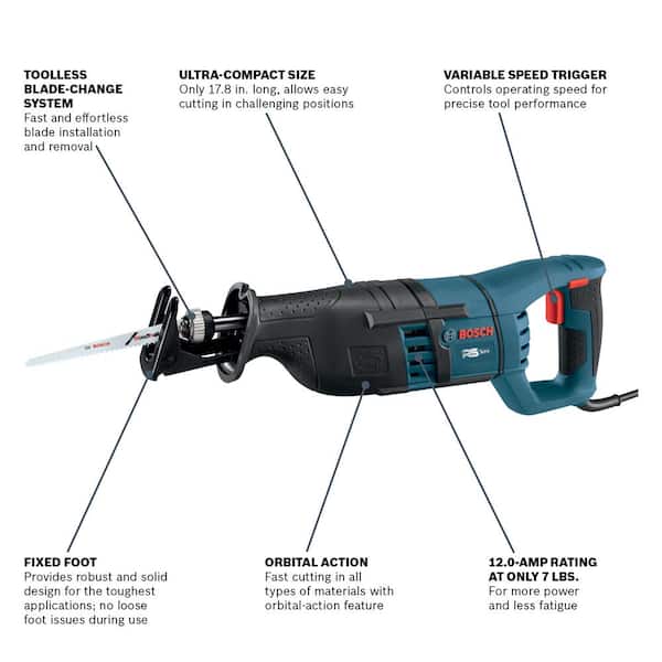 12 Amp Corded 1 in. Variable Speed Compact Reciprocating Saw with All-Purpose Saw Blade and Carrying Case