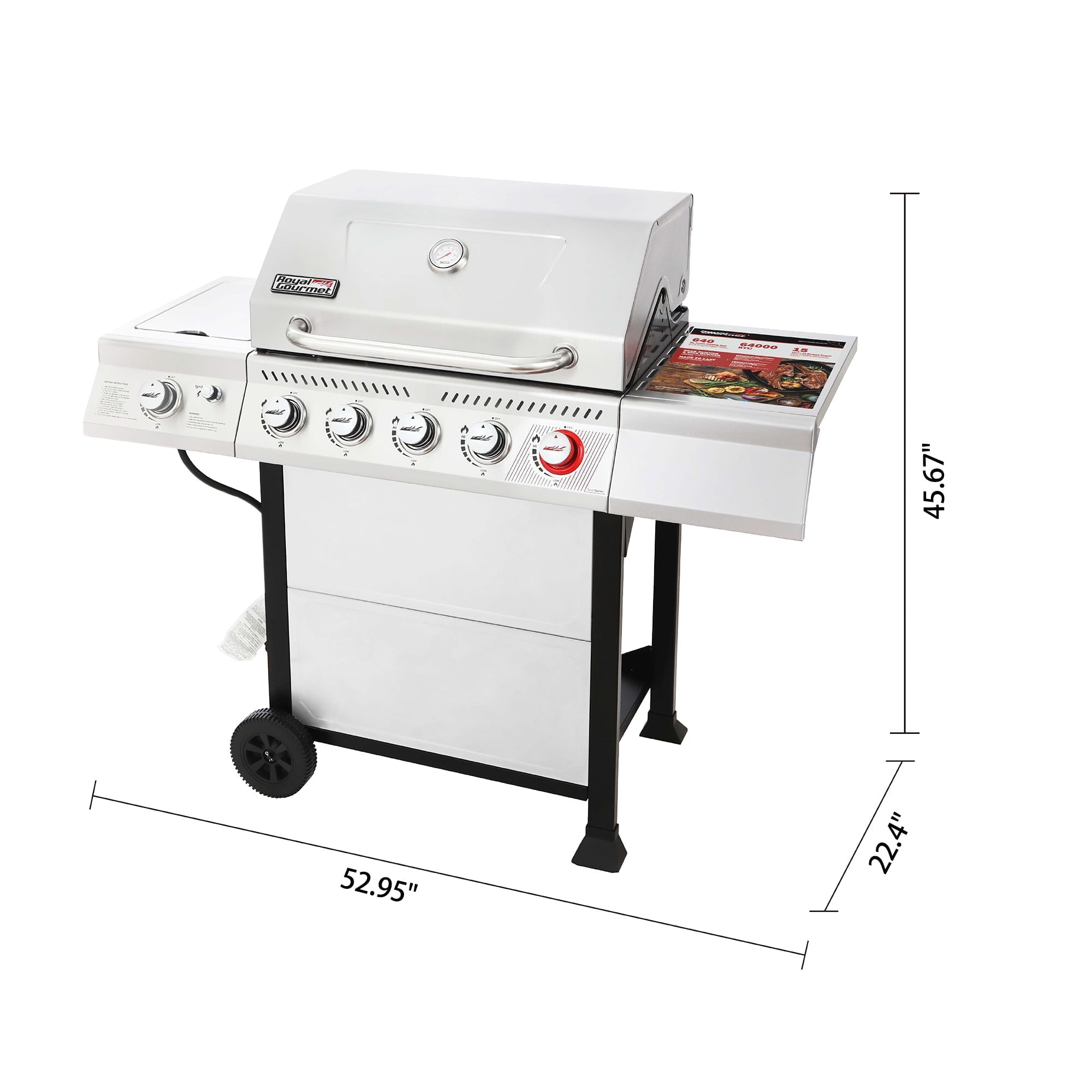 GA5401T 5-Burner BBQ Liquid Gas Grill with Sear Burner and Side Burner, 64,000 BTU
