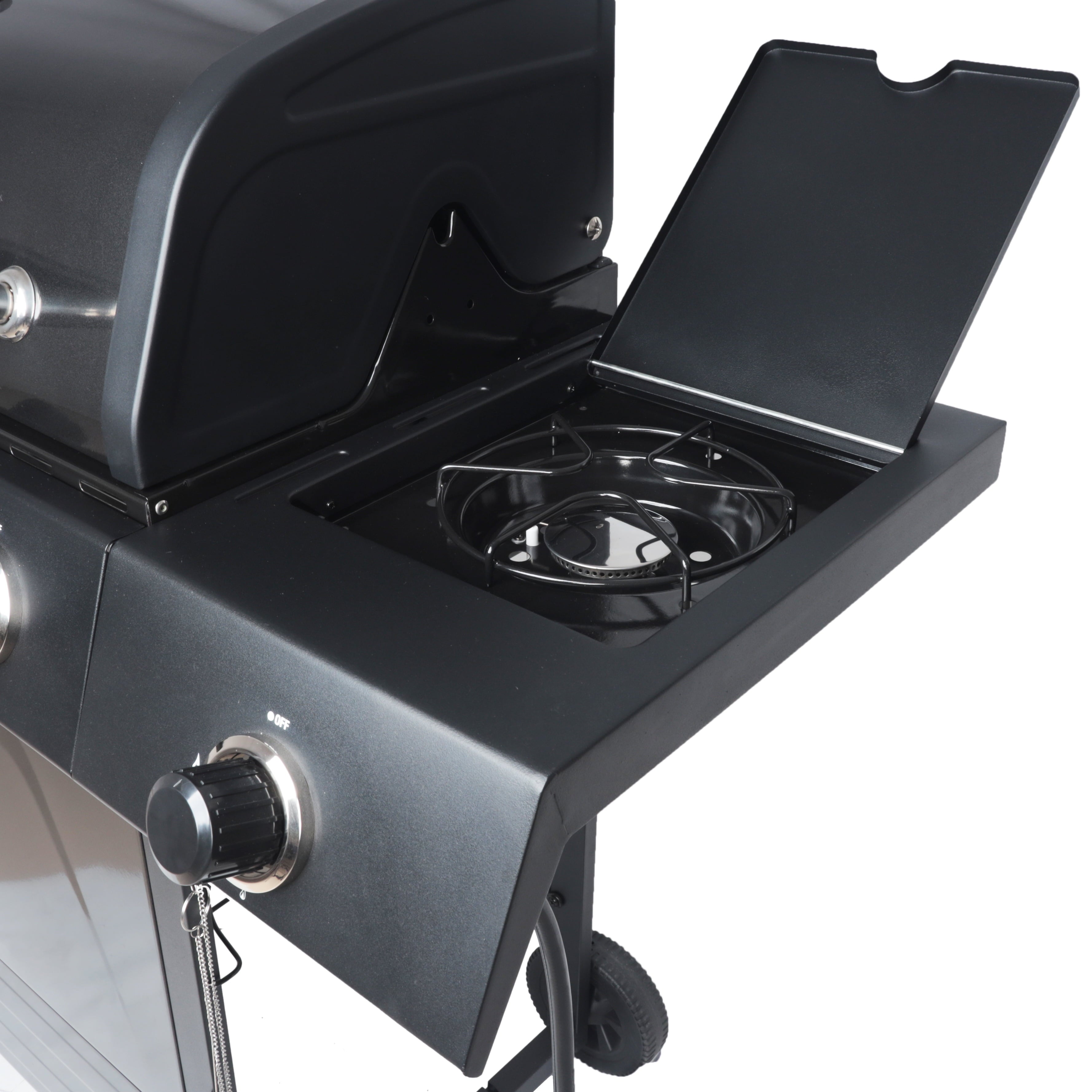 4-Burner Propane  Gas Grill with Side Burner, Stainless Steel & Black