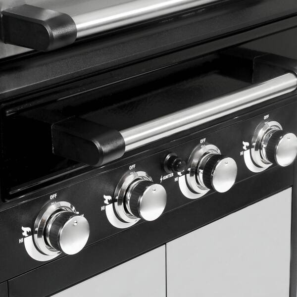 Flavor Pro 4-Burner Propane, Wood Gas Grill with Multi-Fuel Flavor Drawer in Silver