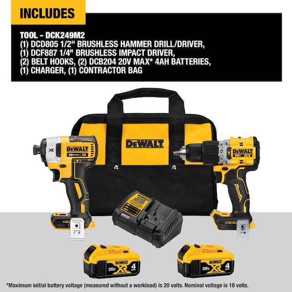 20V MAX Cordless Brushless 2 Tool Combo Kit with (2) 4.0Ah Batteries and Charger
