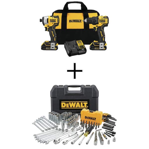 ATOMIC 20V MAX Cordless Compact Drill/Impact 2 Tool Combo Kit, Mech Tool Set (142-PC), and (2) 1.3Ah Batteries