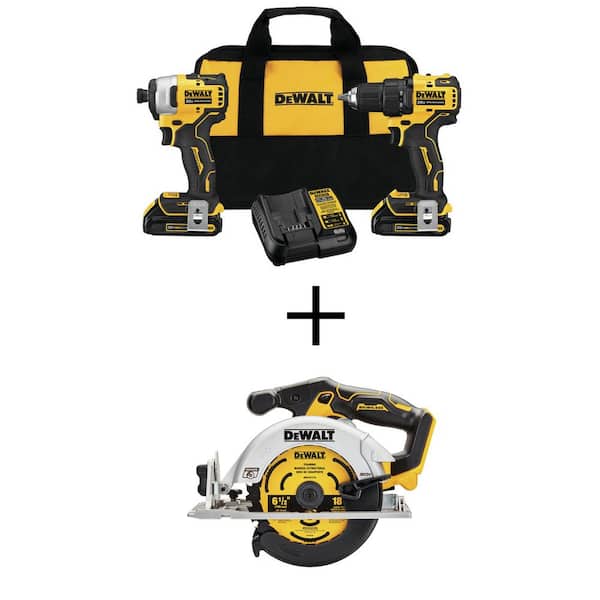 ATOMIC 20V MAX Cordless Brushless Compact Drill/Impact 2 Tool Combo Kit, 20V 6.5 in. Circ Saw, and (2) 1.3Ah Batteries