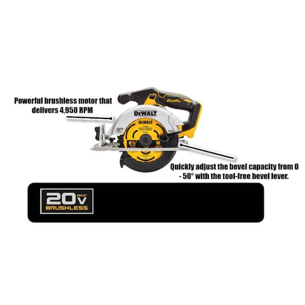 ATOMIC 20V MAX Cordless Brushless Compact Drill/Impact 2 Tool Combo Kit, 20V 6.5 in. Circ Saw, and (2) 1.3Ah Batteries