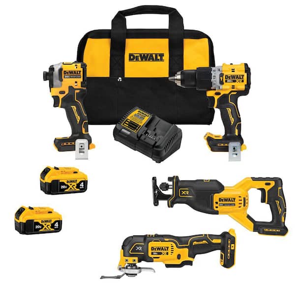 20V MAX Lithium-Ion Cordless Brushless 4 Tool Combo Kit with (2) 4.0Ah Batteries, Charger, and Kit Bag