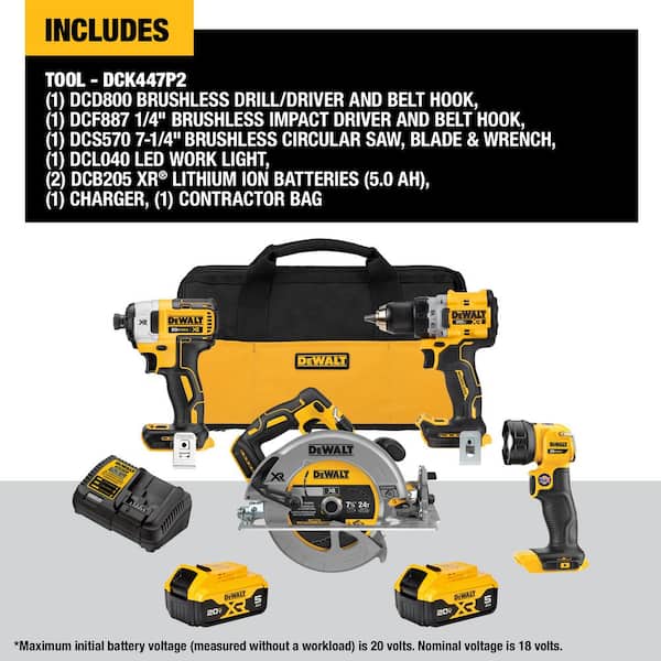 20V MAX Cordless 4 Tool Combo Kit with (2) 5.0Ah Batteries and Charger