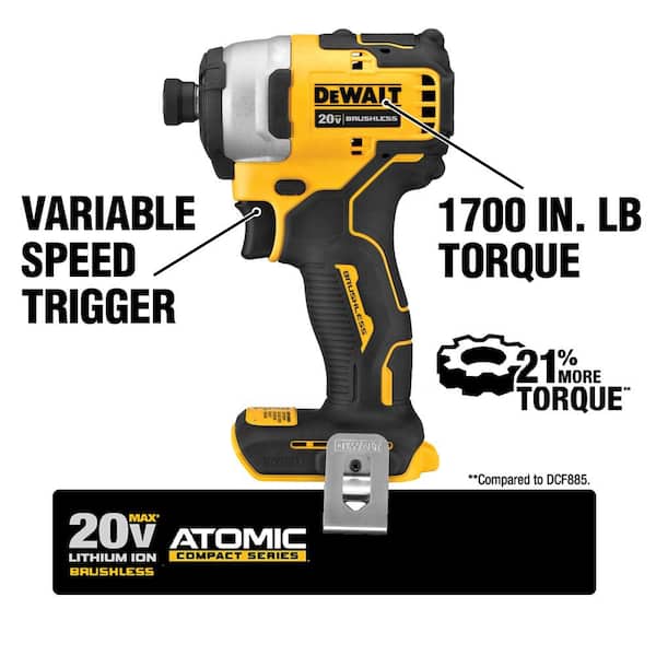ATOMIC 20V MAX Cordless Brushless 4 Tool Combo Kit, (2) 2.0Ah Batteries, Charger, and Bag