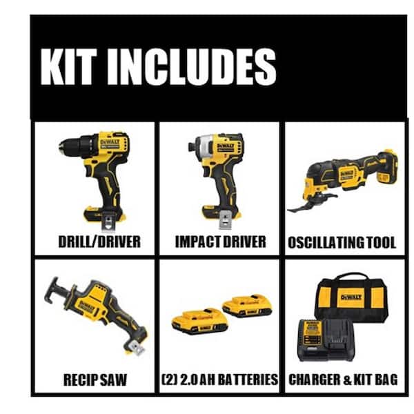 ATOMIC 20V MAX Cordless Brushless 4 Tool Combo Kit, (2) 2.0Ah Batteries, Charger, and Bag