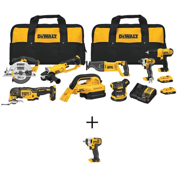 20V MAX Cordless 8 Tool Combo Kit, 20V MAX Cordless 3/8 in. Impact Wrench, and (2) 20V 2.0Ah Batteries