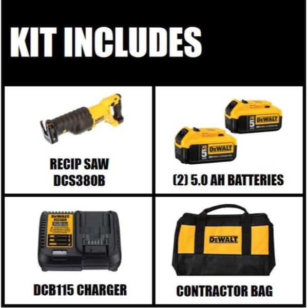 20V MAX Cordless Reciprocating Saw, (2) 20V MAX XR Premium Lithium-Ion 5.0Ah Batteries, and Charger