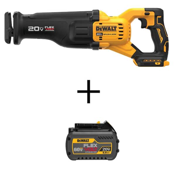 20V MAX Lithium Ion Cordless Brushless Reciprocating Saw with FLEXVOLT Advantage and FLEXVOLT 6.0Ah Battery