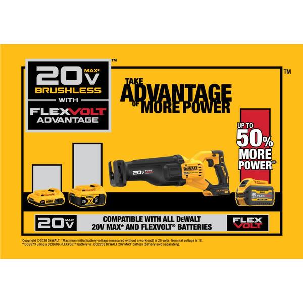 20V MAX Lithium Ion Cordless Brushless Reciprocating Saw with FLEXVOLT Advantage and FLEXVOLT 6.0Ah Battery