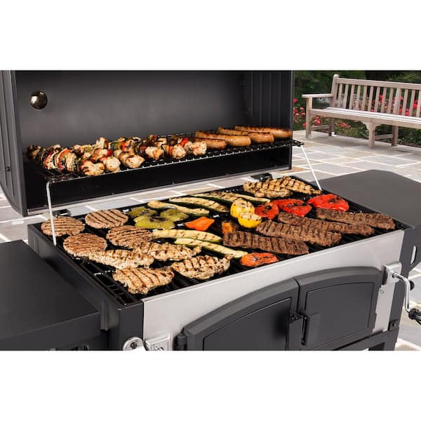 Heavy-Duty Extra-Large Dual Chamber Charcoal Grill in Black and Stainless Steel