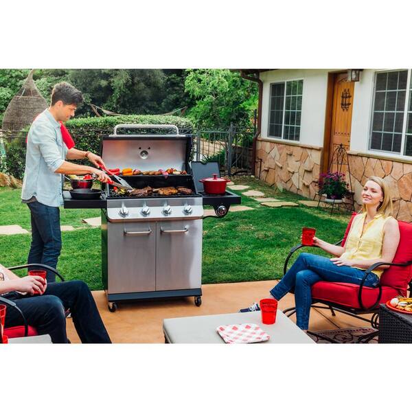 Premier 4-Burner Natural Gas Grill in Stainless Steel with Side Burner