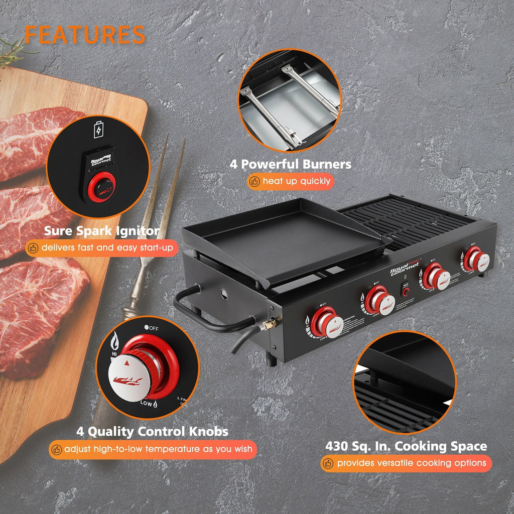 4-Burner GD4002T Portable Gas Grill and Griddle Combo, 40000 BTU