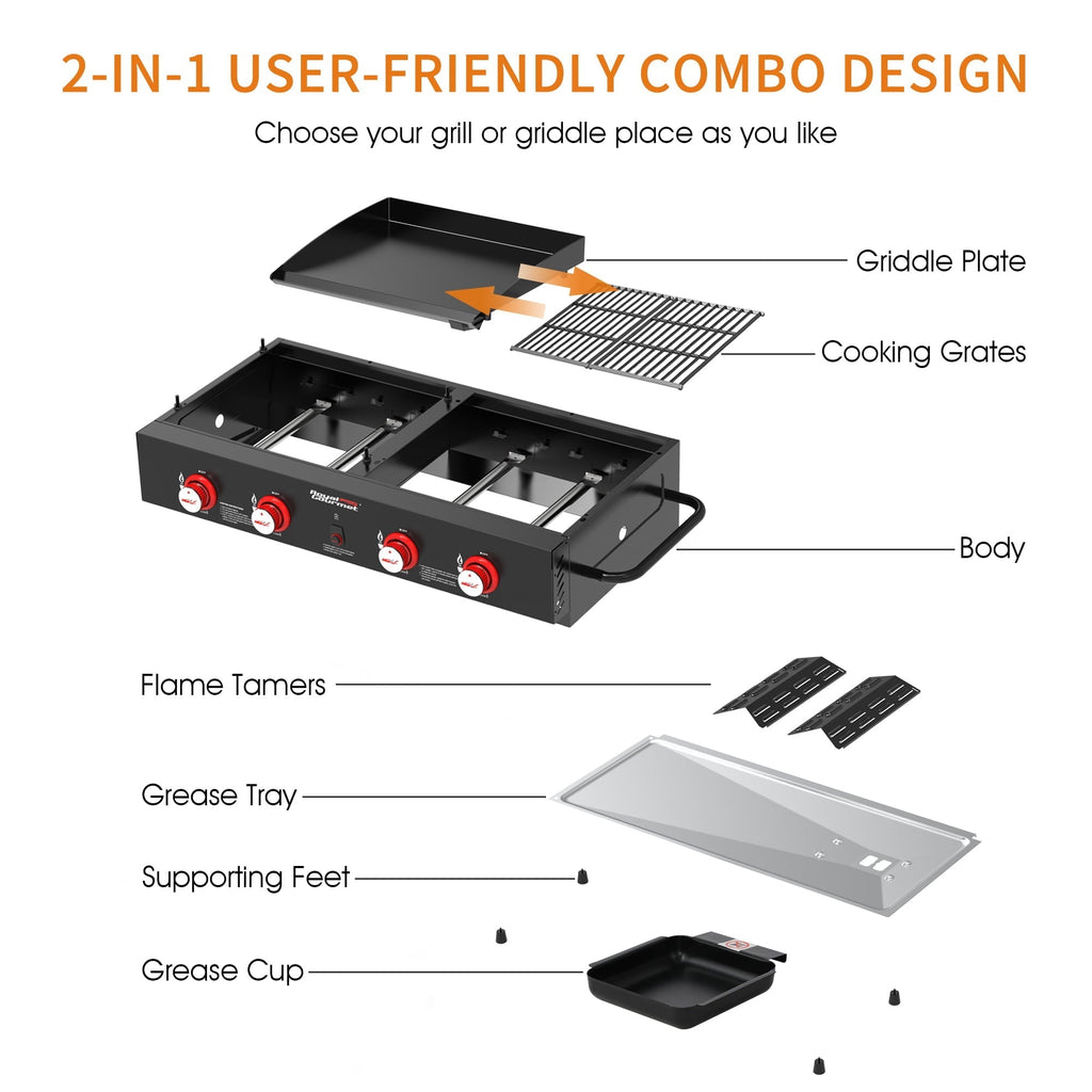 4-Burner GD4002T Portable Gas Grill and Griddle Combo, 40000 BTU