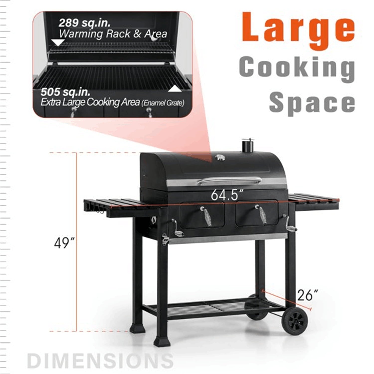 34'' Charcoal Grill Extra Large Portable BBQ  Grill, Black
