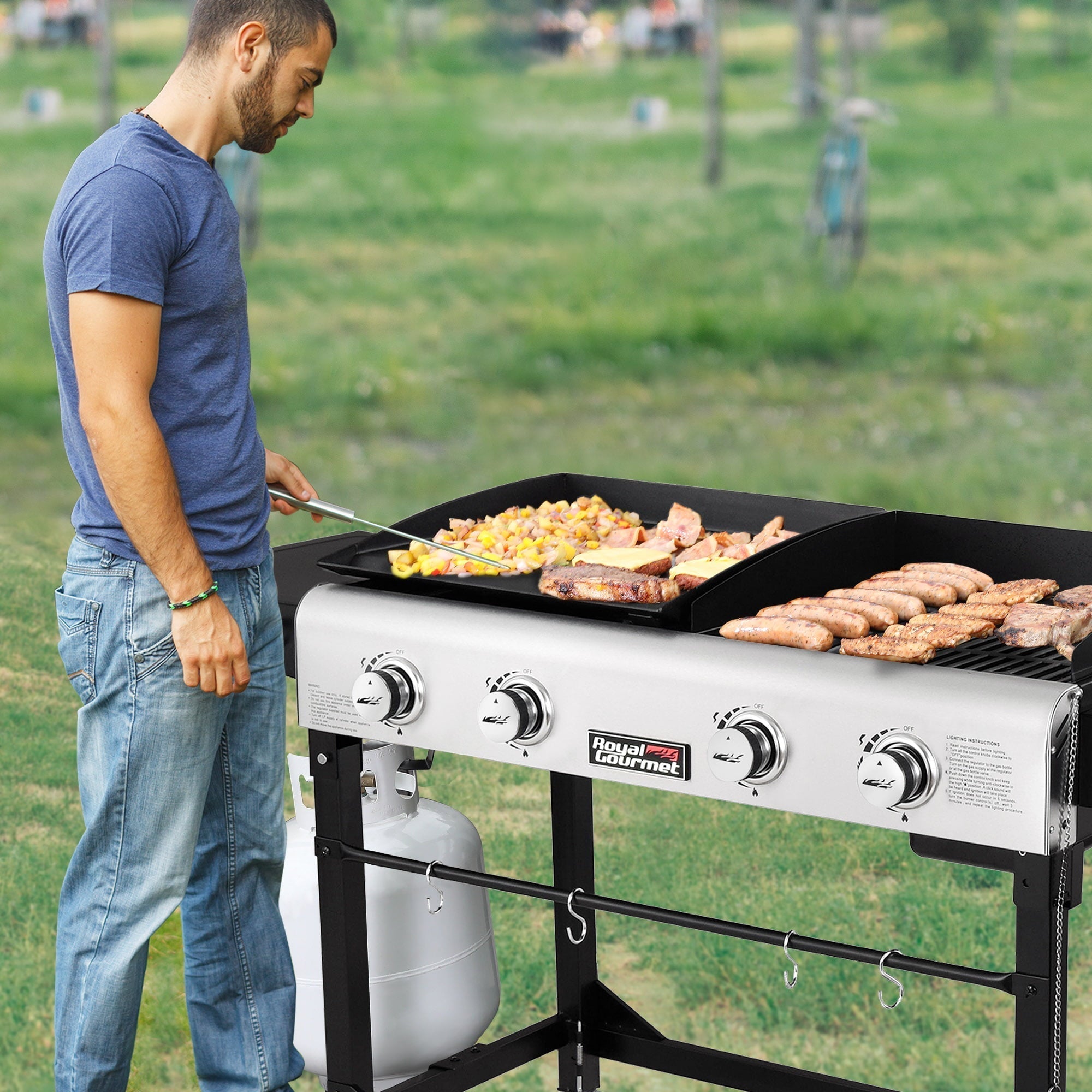 GD401C Premium 4-Burner 48000-BTU Folding Gas Grill and Griddle, With Cover