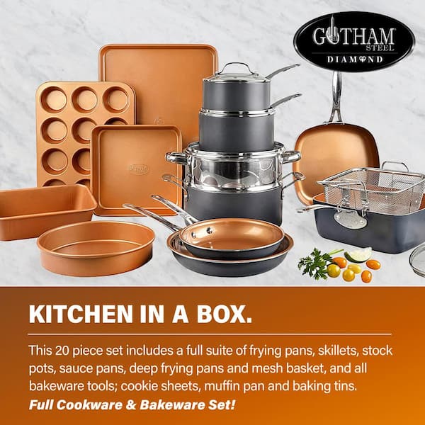 20-Piece Aluminum Ti-Ceramic Nonstick Cookware and Bakeware Set in Graphite