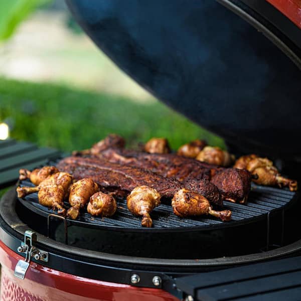 Big Joe II 24 in. Charcoal Grill in Red with Cart, Side Shelves, Grate Gripper, and Ash Tool