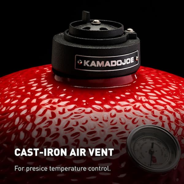 Joe Jr. 13.5 in. Portable Charcoal Grill in Red with Cast Iron Cart, Heat Deflectors and Ash Tool