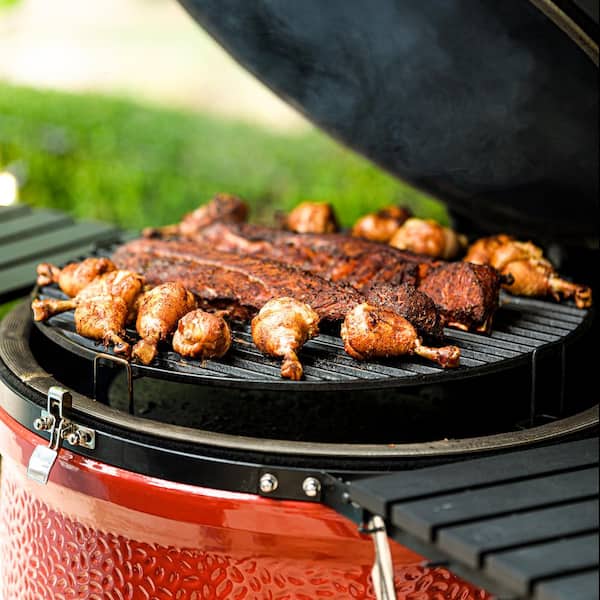 Big Joe III 24 in. Charcoal Grill in Red with Cart, Side Shelves, Grate Gripper, and Ash Tool