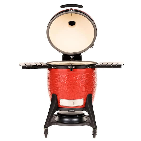Big Joe III 24 in. Charcoal Grill in Red with Cart, Side Shelves, Grate Gripper, and Ash Tool