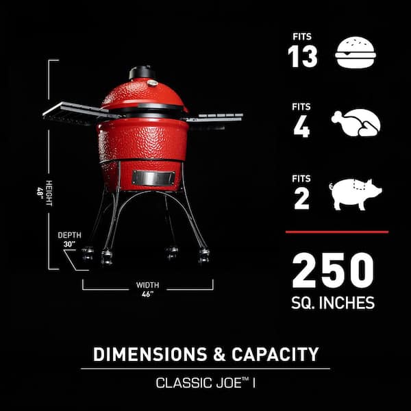 Classic Joe I 18 in. Charcoal Grill in Red with Cart, Side Shelves, Grate Gripper, and Ash Tool
